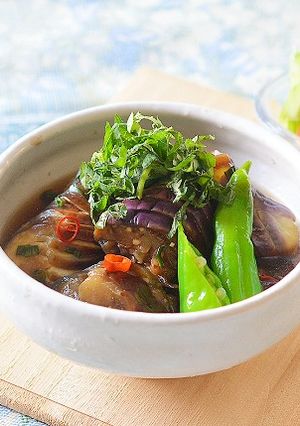 レンジで簡単！蛇腹なすの揚げびたし風♪-レシピのメイン写真