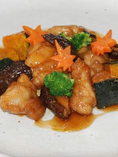鶏と椎茸とかぼちゃの甘酢あんからめ♪-レシピのメイン写真