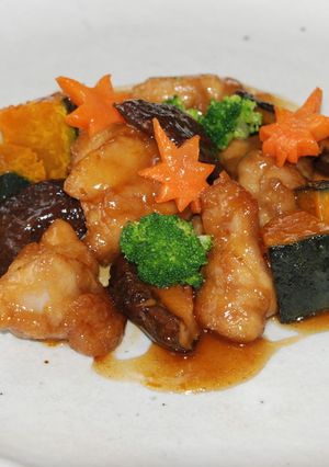 鶏と椎茸とかぼちゃの甘酢あんからめ♪-レシピのメイン写真