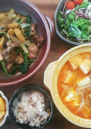 夕飯！レバーの野菜炒め スンドゥブ 献立-レシピのメイン写真