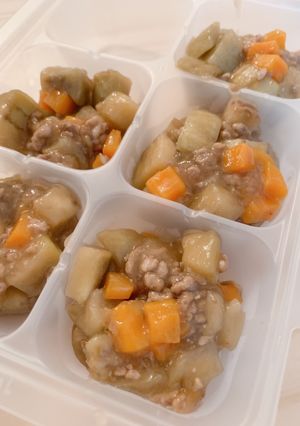 ナスと挽肉の味噌あんかけ〜離乳食後期"〜-レシピのメイン写真
