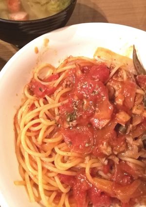 家にある材料で！豚のトマトパスタ-レシピのメイン写真