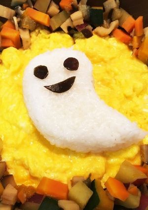 ハロウィン❤秋野菜の煮物 おばけごはん-レシピのメイン写真