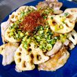 香味だれをかけて♪れんこんと豚肉の炒め物