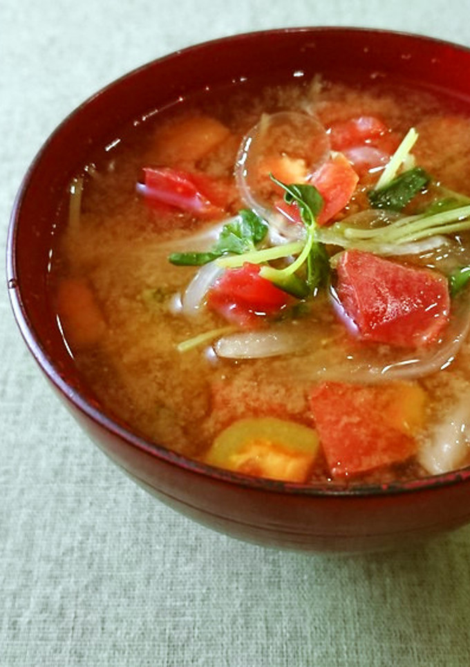 【使い切り】トマトの豆苗お味噌汁-レシピのメイン写真