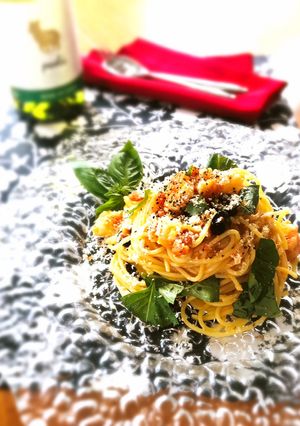 パプリカペーストで作る海老の冷製パスタ-レシピのメイン写真