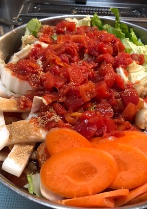 残ったハンバーグ種でうまうまトマト鍋-レシピのメイン写真