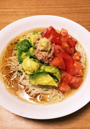 とまとツナとアボカドの煮切りつゆ素麺-レシピのメイン写真