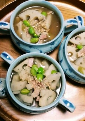 レンコンとベーコンと枝豆の和風スープ☺⛄-レシピのメイン写真