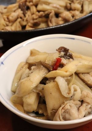 夕食弁当♪塩麹豚肉エリンギ蓮根の炒め煮-レシピのメイン写真
