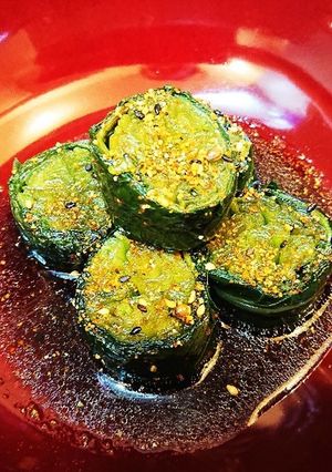 簡単♪レンジで小松菜ロール☆醤油タレかけ-レシピのメイン写真