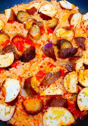 【フライパン】茄子のトマト炊き込みご飯-レシピのメイン写真