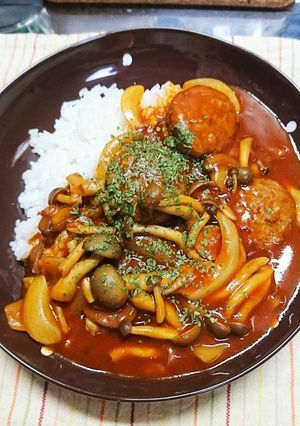 茸たっぷり&ハンバーグのハヤシライス-レシピのメイン写真