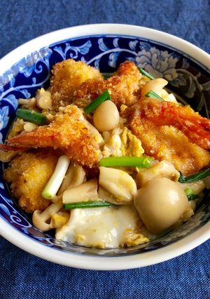 海老フライとシメジの卵とじ丼-レシピのメイン写真