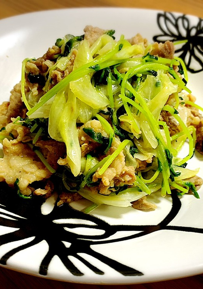 豆苗と豚肉の味噌マヨ炒め-レシピのメイン写真