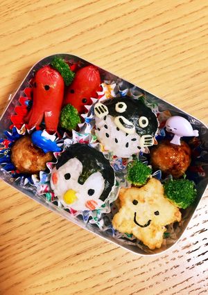 水族館 ふぐ ペンギン キャラ弁-レシピのメイン写真