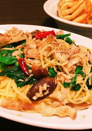 ツナとキノコと菜花のオイルパスタ-レシピのメイン写真