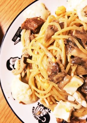 やきとり缶と舞茸のめんつゆバターパスタ-レシピのメイン写真