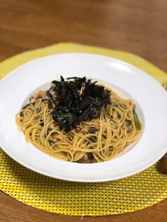 簡単!サバ缶と春菊の和風パスタ-レシピのメイン写真