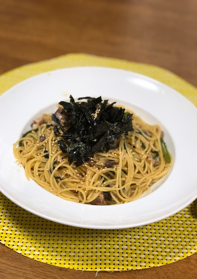 簡単！サバ缶と春菊の和風パスタ-レシピのメイン写真