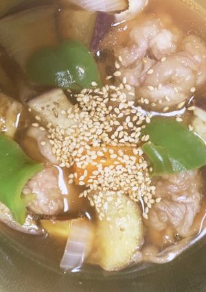 全てレンジ豚こま団子根菜の梅酢あん煮-レシピのメイン写真
