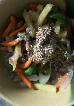 全てレンジさつまいも挽き肉青椒肉絲風-レシピのメイン写真