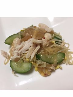 みつせ鶏蒸し鶏と中華クラゲピリ辛サラダ-レシピのメイン写真