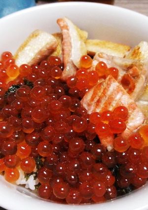 今日のおつまみ？6日目。鮭ハラス親子丼！-レシピのメイン写真