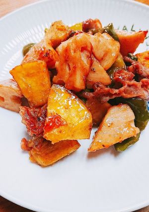 豚肉とレンコンとさつまいもポン酢炒め-レシピのメイン写真