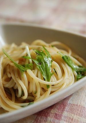 簡単。梅と水菜の冷製パスタ。-レシピのメイン写真