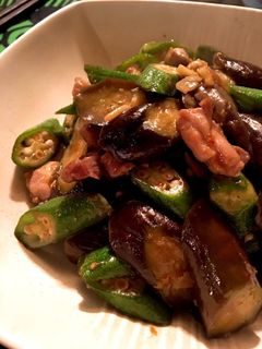 親鶏と長茄子 オクラのスタミナ炒め-レシピのメイン写真