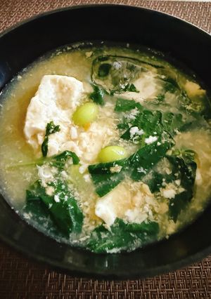 モロヘイヤと枝豆豆腐の冷やしかき玉汁😻-レシピのメイン写真
