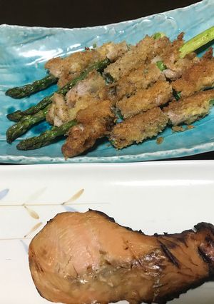 アスパラ肉巻きフライと鮭の味噌漬け-レシピのメイン写真