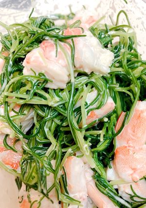 おかひじきとボイル海老のマヨ醤油和え-レシピのメイン写真