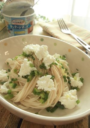 ひやむぎで　カッテージチーズ和風和え麺-レシピのメイン写真