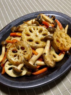 蓮根・しめじ・人参の甘辛黒酢炒め★副菜-レシピのメイン写真