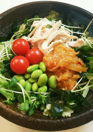 市販中華くらげ チキン 貝割れ レタス-レシピのメイン写真