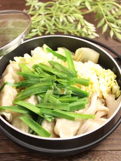 簡単おひとり鍋!餃子鍋 たっぷりニラ白菜-レシピのメイン写真