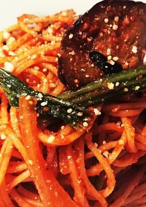 (男のレシピ) ナスとほうれん草のパスタ-レシピのメイン写真