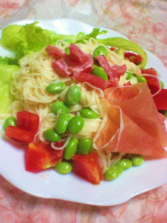 トマトと生ハムの冷製パスタ風そうめん☆-レシピのメイン写真