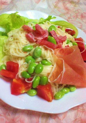 トマトと生ハムの冷製パスタ風そうめん☆-レシピのメイン写真