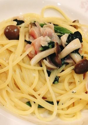 パスタ(牛乳ベーコンほうれん草きのこ類)-レシピのメイン写真