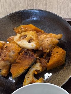 鶏とかぼちゃと蓮根の味噌炒め-レシピのメイン写真