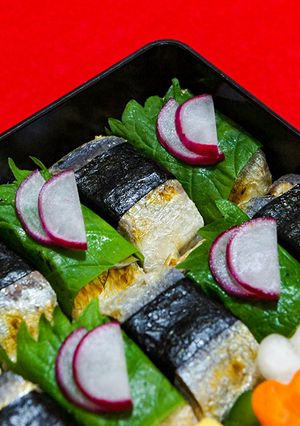 型いらず。ラップでＯＫ。焼きいわし寿司-レシピのメイン写真