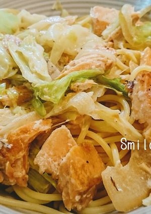 味噌風味♪鮭とキャベツのクリームパスタ☆-レシピのメイン写真