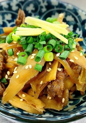 牛モモ肉とゴボウの炒め煮-レシピのメイン写真