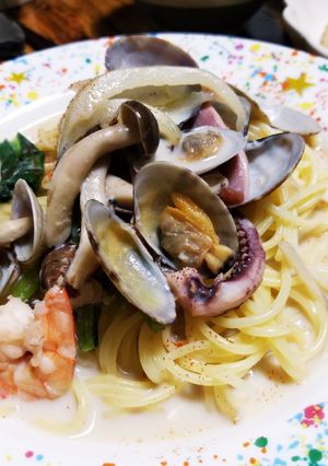 シーフードのスープパスタ(豆乳チャウダー-レシピのメイン写真
