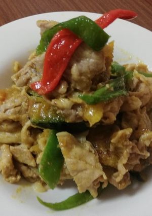 貴女風味で豚肉と南瓜のカレー味噌炒め。-レシピのメイン写真