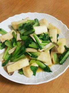 小松菜、はんぺん、きのこのバター醤油炒め-レシピのメイン写真