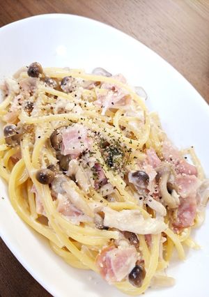 簡単！ベーコンときのこのクリームパスタ-レシピのメイン写真